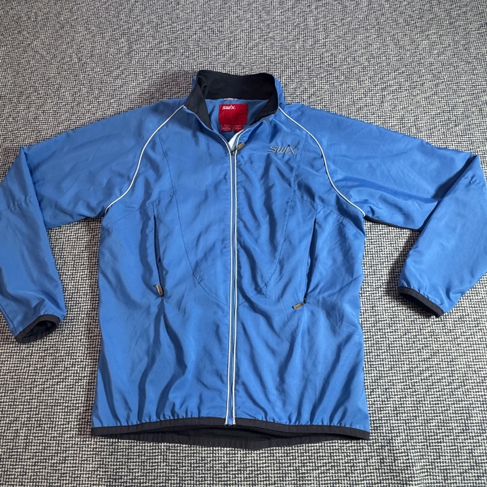 Swix Womens Medium Blue Black Full Zip Nordic Ski Training Jacket Reflective